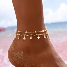 Boho Star Charm Anklet Tassel Barefoot Beach ...
