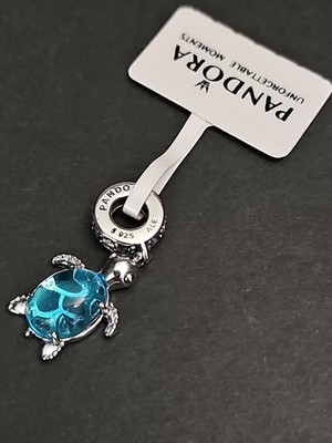 Pandora Blue Murano Glass Sea Turtle Dangle CZ Charm S925 ALE 