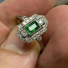 Vintage 2CT Green Emerald Art Deco Engagement Wedding Ring 14K White Gold Over