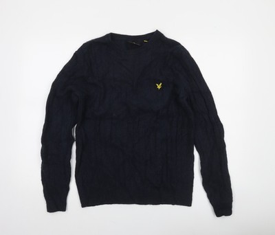 Lyle & Scott Herren Pullover blau Zopfmuster Rundhals Größe M