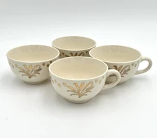 Homer Laughlin Golden Wheat Fleur-de-Lis Cups Set of 4 Vintage Farmhouse Retro