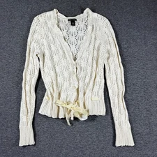 Y2K Madison Studio Crochet Cardigan Boho Festival Sweater XL Ivory Wool Blend