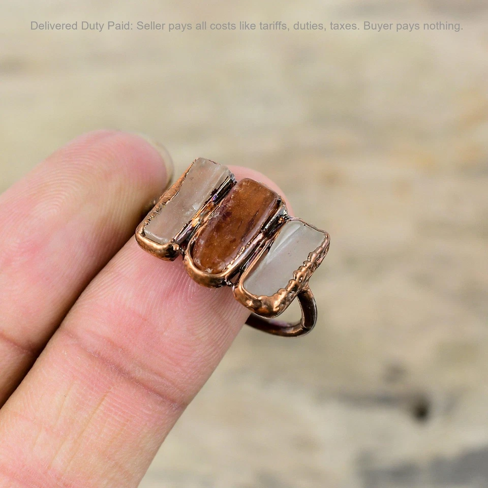 Venta de Navidad Cornalina Piedras Preciosas Áspera Cobre Promesa Bisel Electroformado Anillo Foto 3 de 4