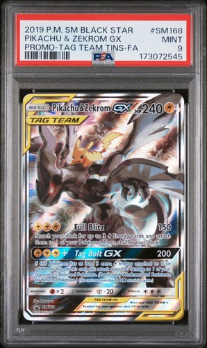 PIKACHU & ZEKROM GX SM168 PSA 9 TAG TEAM TINS SM BLACK STAR PROMO POKEMON