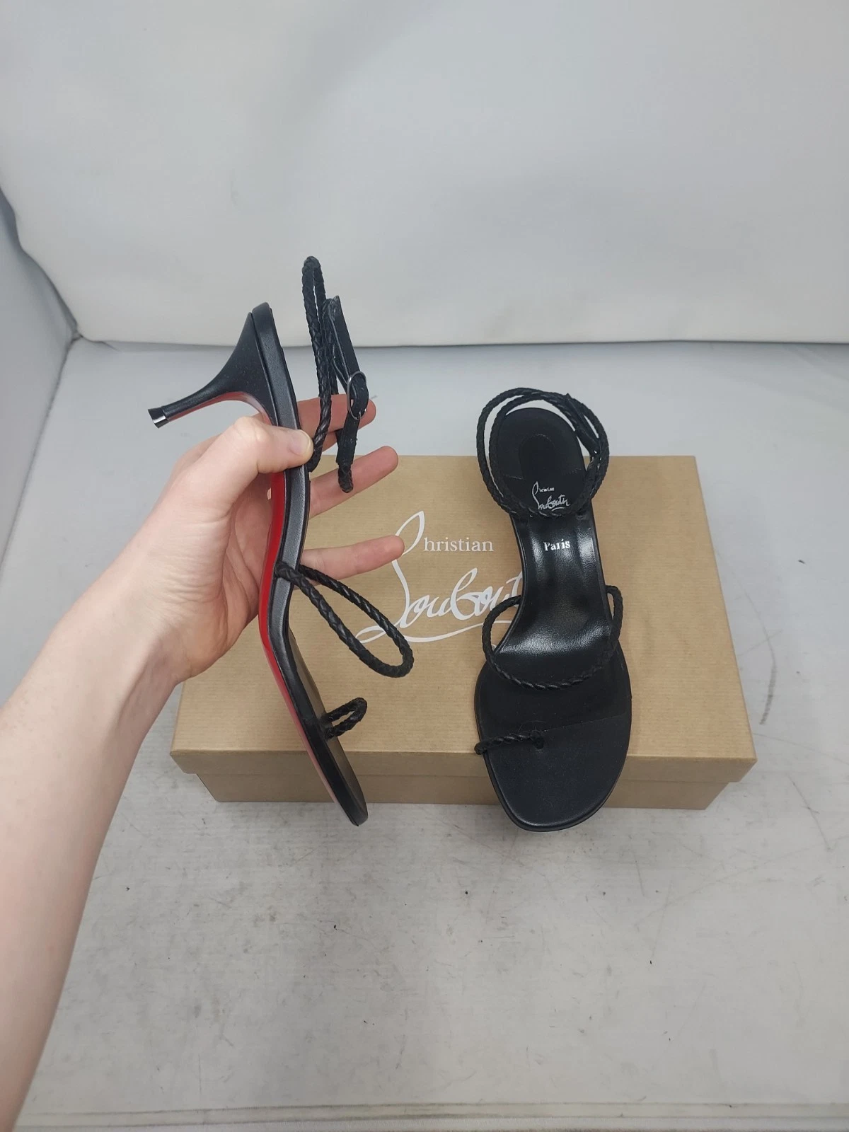 Christian Louboutin — Christian Louboutin EU 38 US 8 NEW Black Hibaq Braided Strappy Leather Sandal