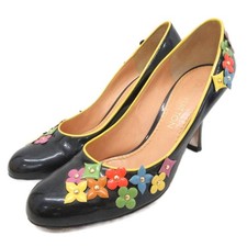 Rare Louis Vuitton Flower Monogram Round Toe Pumps Black Women's EU36.5/US5.5