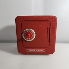 Vtg 1960’s Fort Knox Metal Toy Safe Combination Coin Bank Money Red 5.5"x5.5"x4"