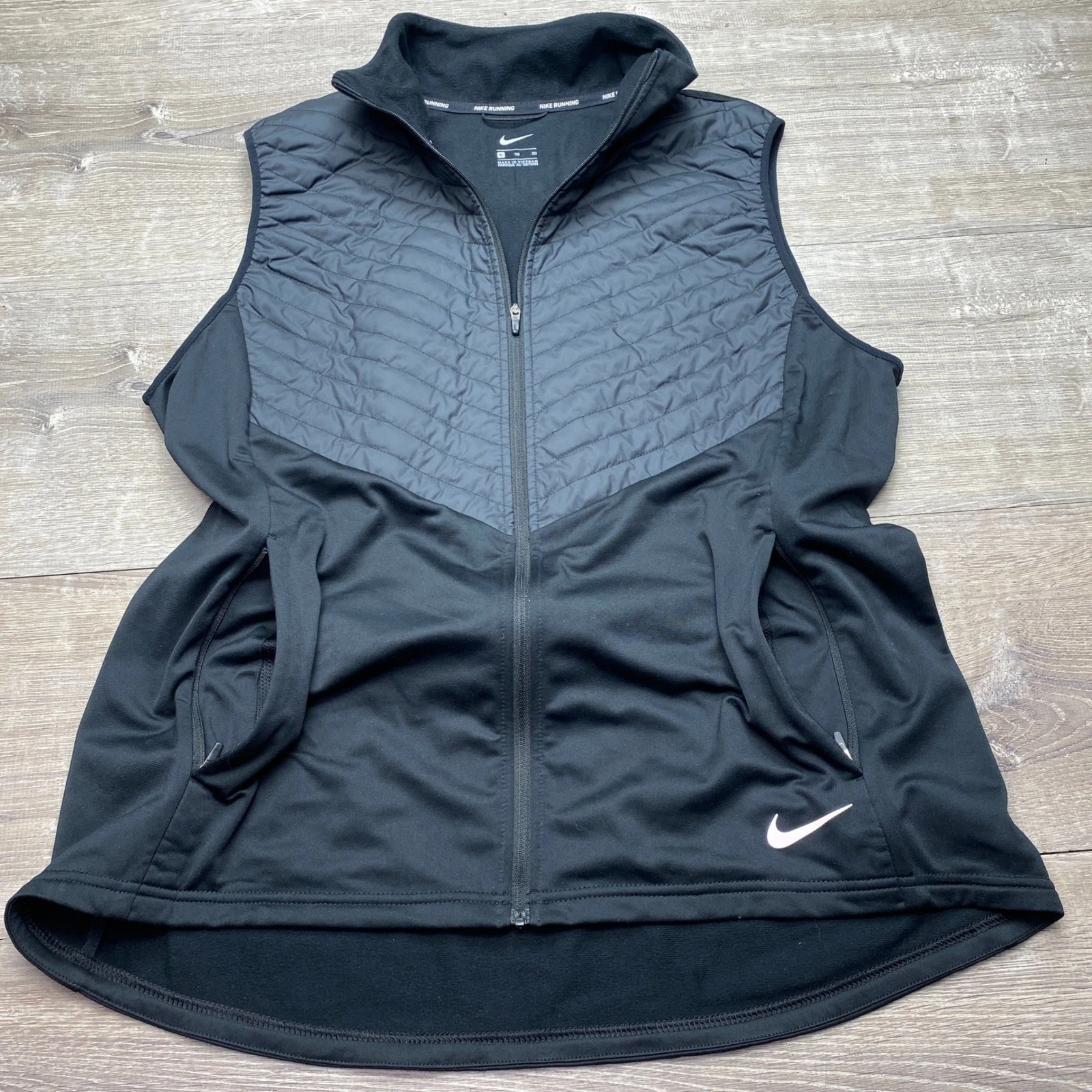 Nike Vest Running XL Black Polyester Full Zip Quilted Insulated CU3306-010 Mens