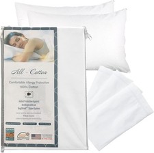 NATIONAL ALLERGY COTTON ZIPPERED PILLOW PROTECTOR STANDARD WHITE 2 PACK 300TC