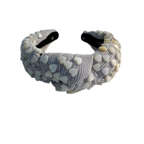 Lele Sadoughi Heart Studded Headband Purple White Seersucker Knotted Padded