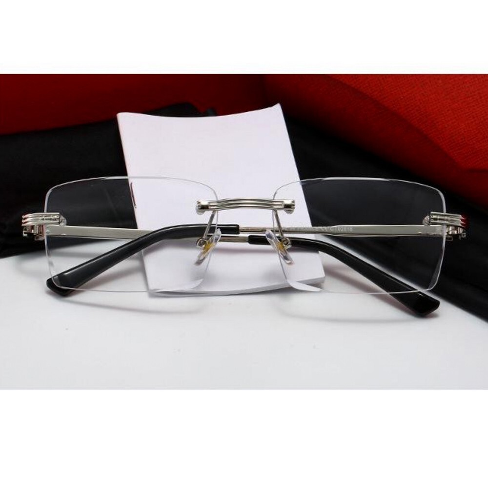 Luxury Designer Men's Clear Lens Silver Frame Hip Hop Retro Rectangular Glasses
