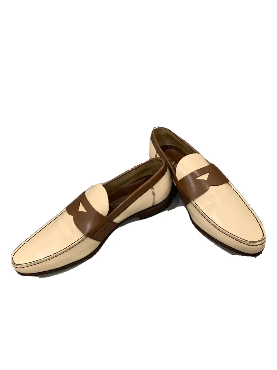 Prada Men s Loafers Vintage two tone Cream beige Tan UK 8 US 9
