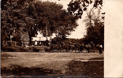 Real Photo Postcard Horse Pulled Parade Float Farmer Jones Products of Iowa