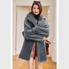 Fleece Wool Teddy Coat In Charcoal