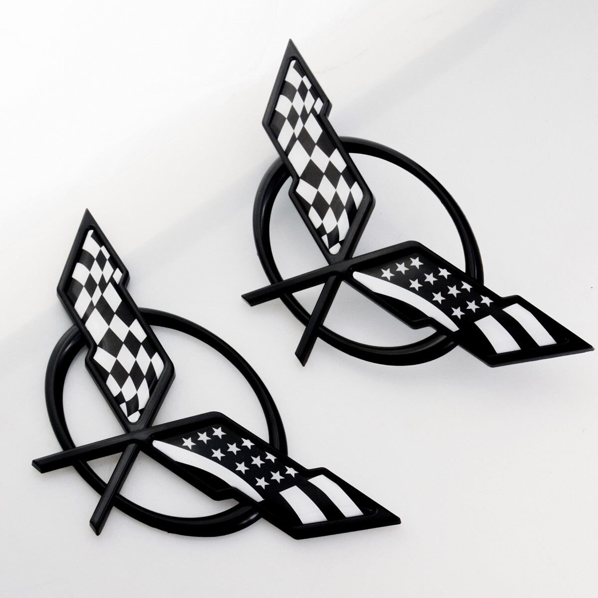 Front Rear Corvette Emblems 1997-2004 2-Piece Chrome 50th Anniversary Cross Flags Emblems For 1997-2004 C5 Corvette - Front & Rear Replacement Badges C5 Emblem - Foto 13
