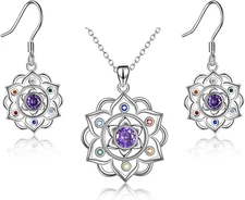 925 Sterling Silver Chakra Necklace/Earrings Yoga Lotus Necklace/Earrings Jewelr