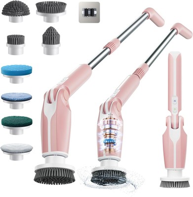 Electric Spin Scrubber, Shower Scrubber With Long Handle & 8 Heads, 450Rpm