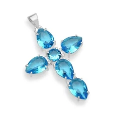 Blue Topaz Ethnic Handmade Sister Gift Cross Design Pendant Jewelry 2.06" SSP-05