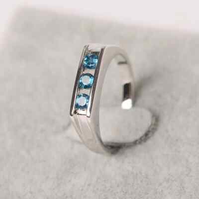 Natural Swiss Blue Topaz Round Gemstone 925 Sterling Silver Elegant Women Ring