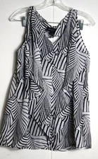 Women's Large AB Studio Black White Striped Sheer Flowy Tank Top