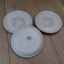 Retro Kiln Craft Floral Side Plates Set of 3 16cm Pink Grey 1980s Tableware