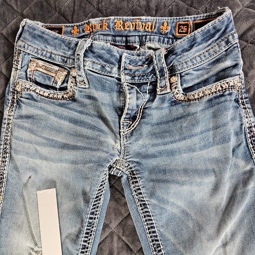 Rock Revival Jeans Tibbie Bootcut Stitching Embroidered Button Pockets 26 - Picture 5 of 20