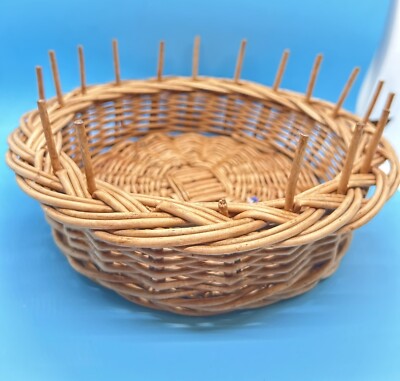 Vintage  Woven Wicker Sewing Basket 17 Thread Holders READ DESCRIPTION