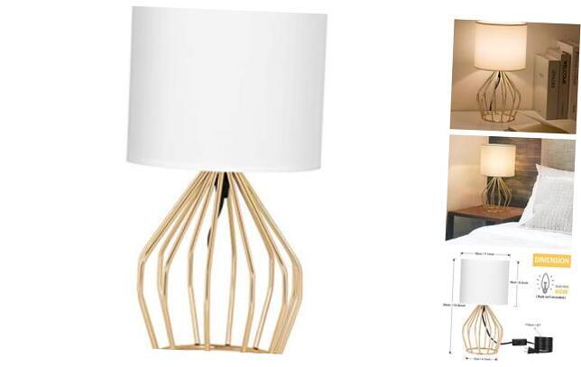 Table Lamp - Modern Style Desk Lamp with Hollowed Out Base Linen Fabric Gold-image