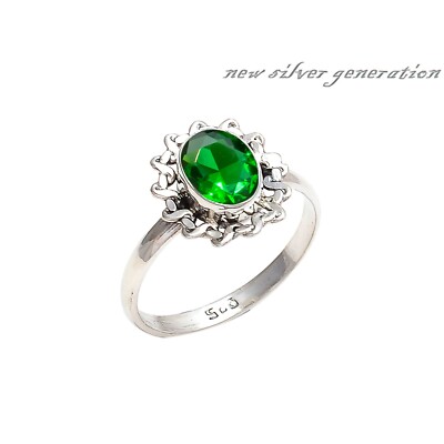 Handmade 925 Sterling Silver Chrome Diopside Gemstone Oval Shape Ring All Size