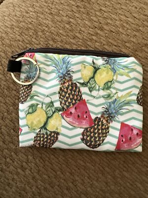 Pineapples, Lemons And Watermelons On This Zippered Wallet With Key Clip
