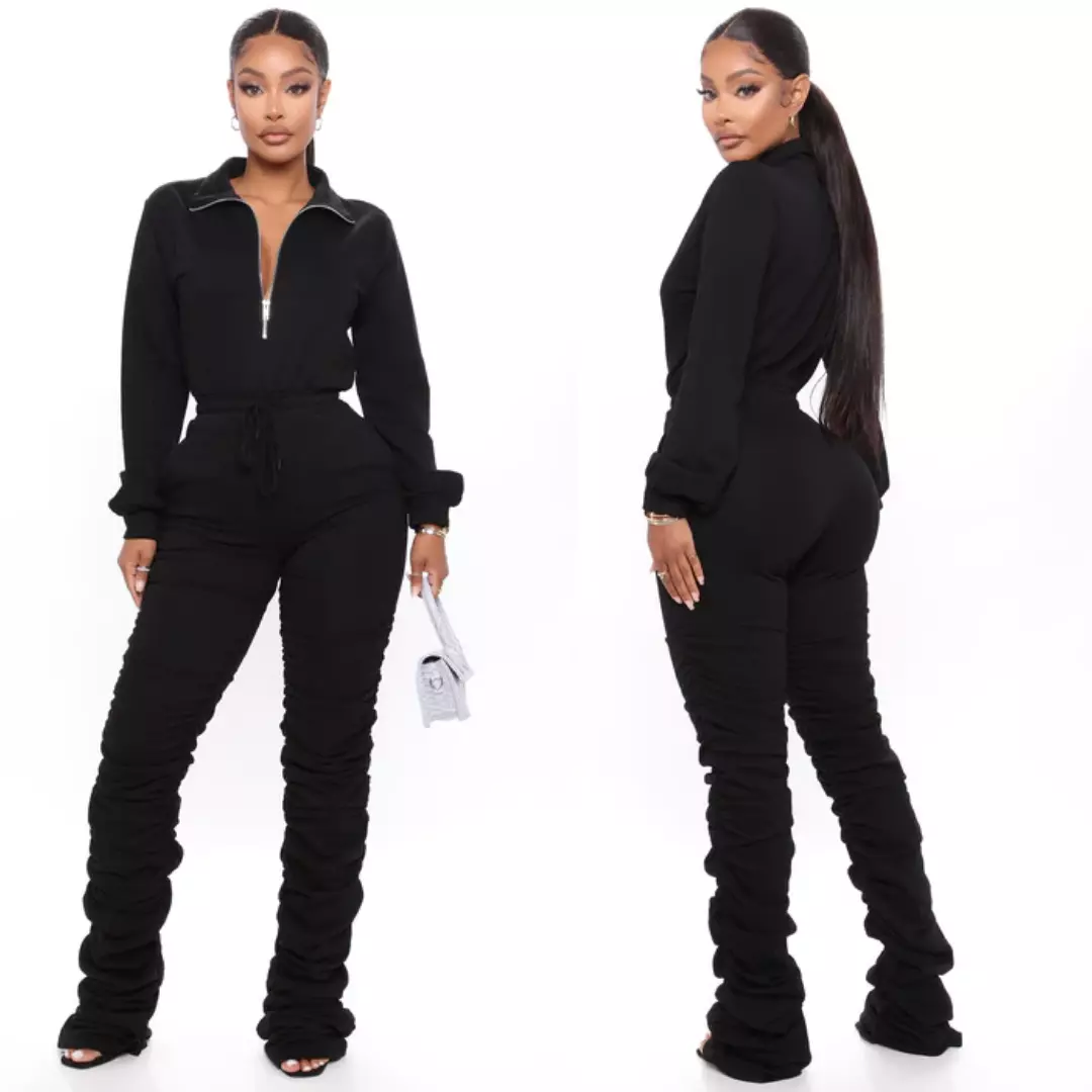 Fashion Nova NWT Black Perfect Escape Ruched Lounge Jumpsuit Women s M