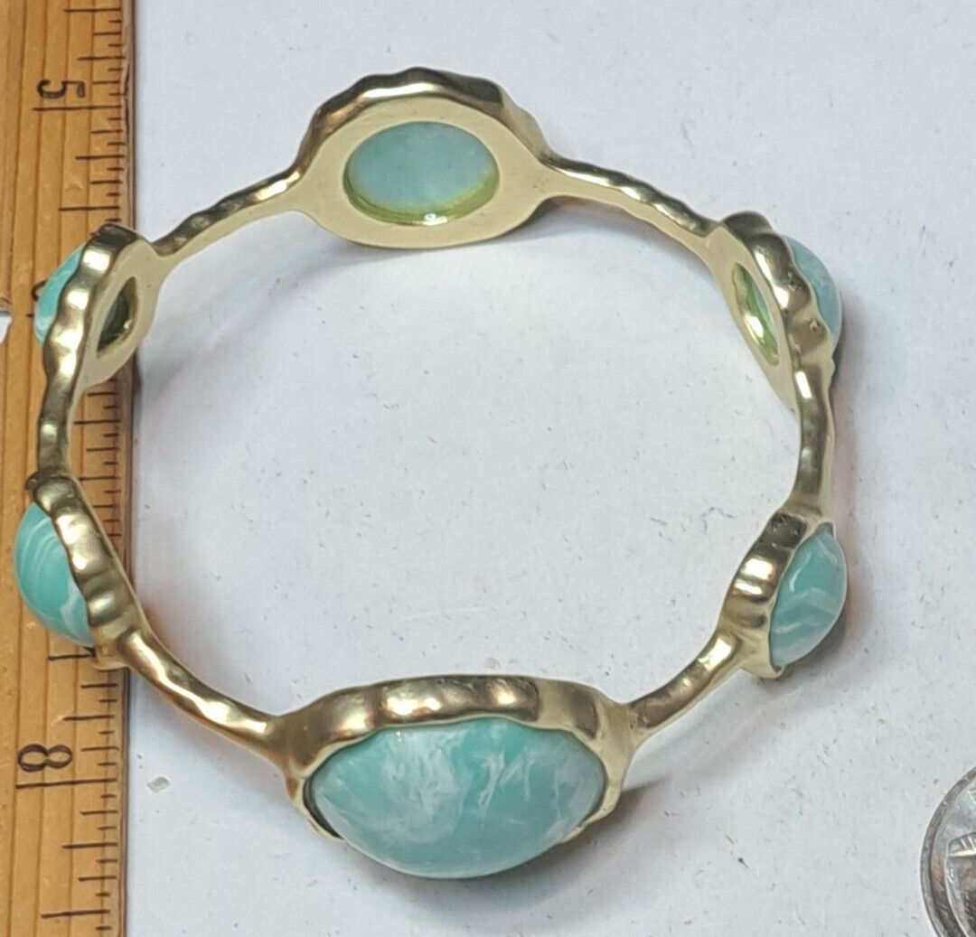 Bracelet Vintage Avec Cabochons Strass Turquoises - Bijou Occasion Brillant