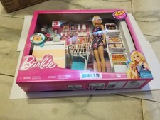 Barbie Doll, Blonde, and Grocery Store with Rolling Cart and Working Belt new