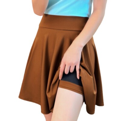 Women Girls Solid Flared Mini Skater Skirt Pleated Elastic Waist Short  Skirt New