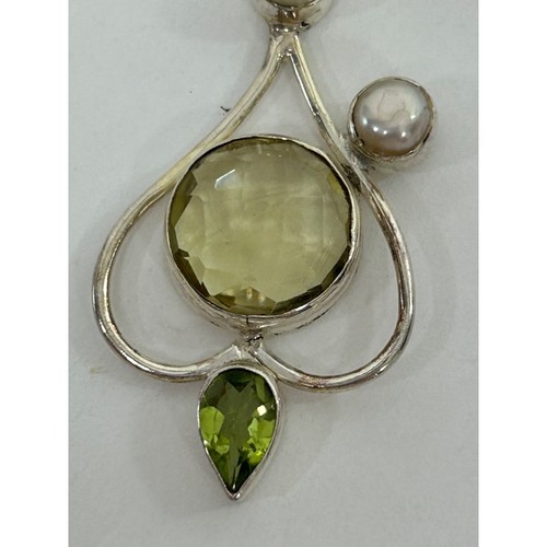 Women’s Pendant Necklace Italy Peridot Pearl S925 Sterling Silver 18” Vintage - Picture 16 of 19
