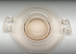 Vintage Pink depression glass serving plate 7 Inch Hexagon Shape handles Serving