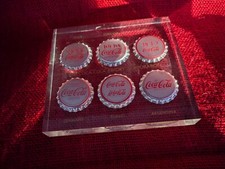 Clear Coca-Cola Export Corporation Paperweight 6 International Coke Bottle Caps