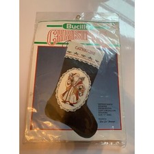 Bucilla Christmas Antique Santa Counted Cross Stitch Cuff and Medallion Stocking