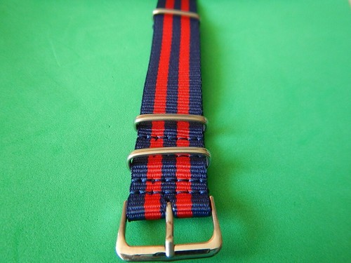 22 mm BRACELET OTAN MILITAIRE BLEU MARINE ET ROUGE IDEAL DIVER LIP NAUTIC YEMA - Picture 4 of 11