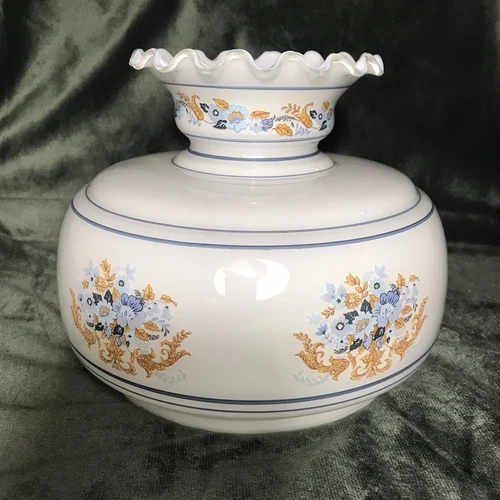 Vintage Hand-Painted Floral Ruffled Milk Glass 8” D Lamp Shade 6.75” GWTW