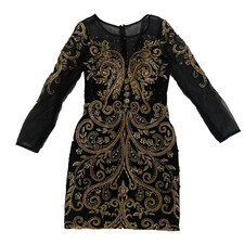 EVENING SHORT BLACK AND GOLD RHINESTONE DRESS SIZE S NWOT