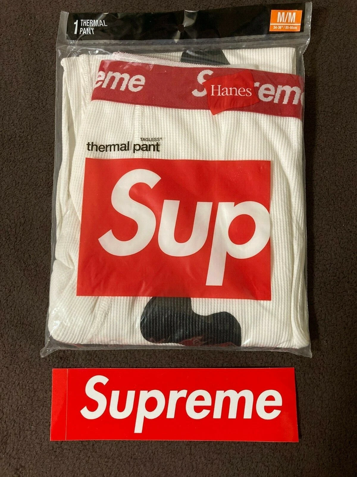 Pantalon thermique Supreme Hanes Bones moyen naturel   1 pack avec boîte autocollant logo
