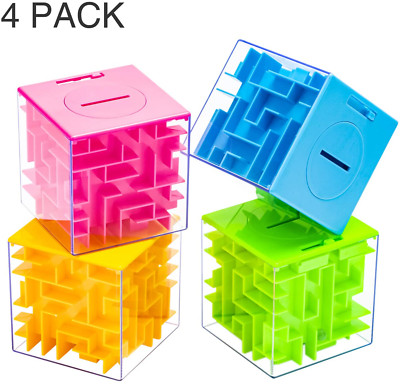 4 Pack Money Maze Puzzle Boxes - Fun Brain Teasers for Kids and Adults