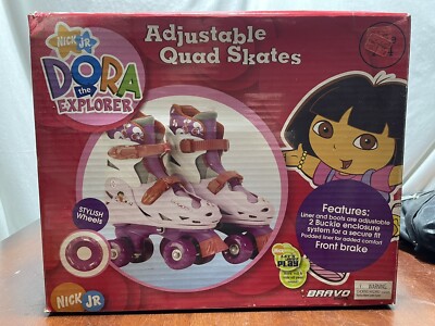 Vintage 2006 Dora The Explorer Adjustable Quad Roller Skates Size 1-4 Nick Jr 