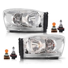 Headlights Amber Bar Dodge Ram 1500 06-08 2500/3500 06-09 Chrome Clear 1 Pair