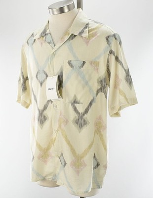 NN07 Beige Geometric JULIO Short Sleeve Cotton Blend Camp Shirt MEDIUM NWT