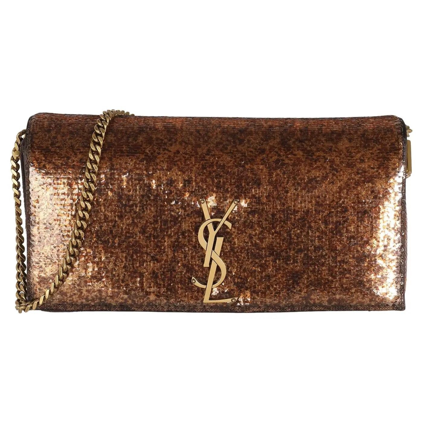 Borsa a tracolla Saint Laurent YSL Monogram Kate 99 paillettes catena pochette cacao $3100