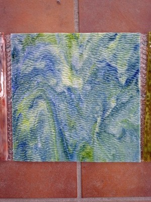 UNIKAT.... Tiffany Glasscheibe Mississippi River ca. 30 x 30cm Ripple Blue/Green