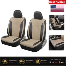 4-piece Beige Faux Leather Front Seat Cover Set Easy Install For Cars Suvs 4-piece Beige Faux Leather Front Seat Cover Set Easy Install For Cars Suvs