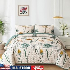 Floral Quilt Set W/ Pillowcases Farmhouse Bedding Stylish  Comfortable New